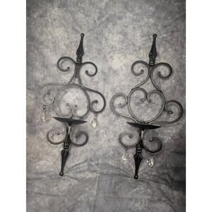 Pair Of Large Vintage Cast Iron Wall Black Sconce Candle Holders 20"